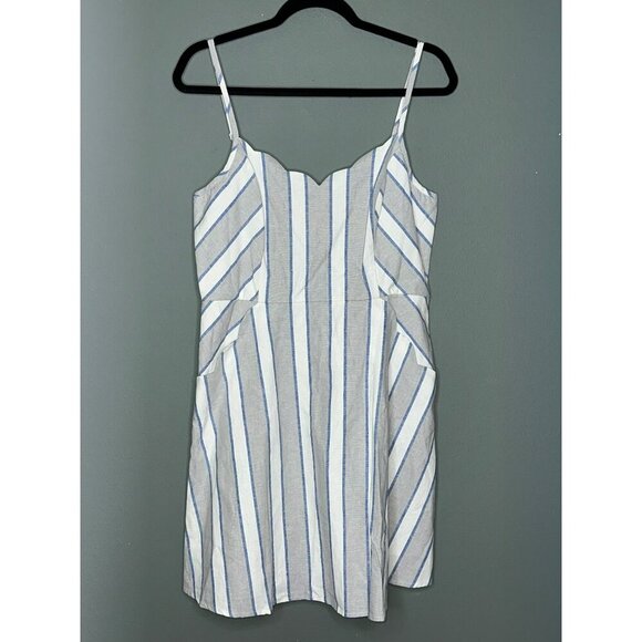 Market & Spruce Women's Large Crissie Linen Dress Scalloped Pockets Summer NWT - Picture 2 of 15